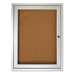 Ghent 1 Door Enclosed Natural Cork Bulletin Board with Satin Aluminum Frame, 18 x 24, Tan Surface (PA12418K)