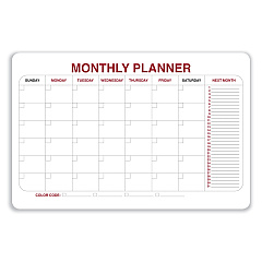 Ghent Monthly Planner Whiteboard with Radius Corners, 36 x 24, White/Red/Black Surface (984515)