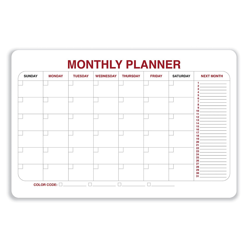 Ghent Monthly Planner Whiteboard with Radius Corners, 36 x 24, White/Red/Black Surface (984515)