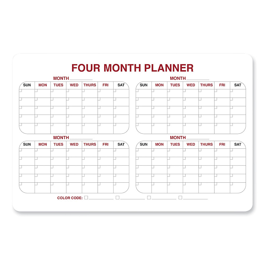 Ghent 4 Month Whiteboard Calendar with Radius Corners, 36 x 24, White/Red/Black Surface (984516)