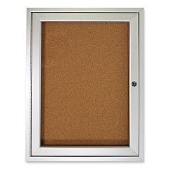 Ghent 1 Door Enclosed Natural Cork Bulletin Board with Satin Aluminum Frame, 30 x 36, Tan Surface (PA13630K)