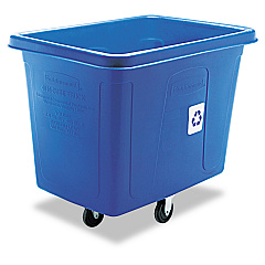 Rubbermaid Commercial Recycling Cube Truck, Rectangular, Polyethylene, 500 lb Capacity, Blue (461673BE)
