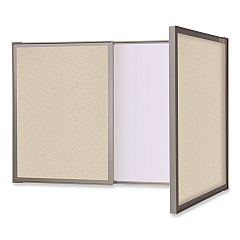 Ghent VisuALL PC Whiteboard Cabinet, Beige Fabric Bulletin Board Exterior Doors, 36 x 24, Aluminum Frame (41300)