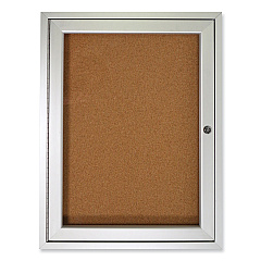 Ghent 1 Door Enclosed Natural Cork Bulletin Board with Satin Aluminum Frame, 24 x 36, Tan Surface (PA13624K)