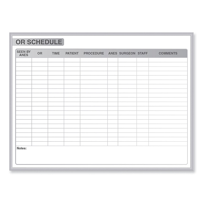 Ghent OR Schedule Magnetic Whiteboard, 72.5 x 48.5, White/Gray Surface, Satin Aluminum Frame (GRPM313S46)