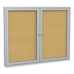 Ghent 2 Door Enclosed Natural Cork Bulletin Board with Satin Aluminum Frame, 48 x 36, Tan Surface (PA23648K)