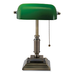 V-Light LED Bankers Lamp with Green Shade, Candlestick Neck, 14.75" High, Antique Bronze (9VS688029AB)