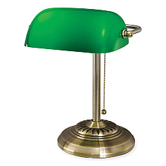 V-Light LED Bankers Lamp with Green Shade, Cable Suspension Neck, 13.5" High, Antique Brass (9B101AB)