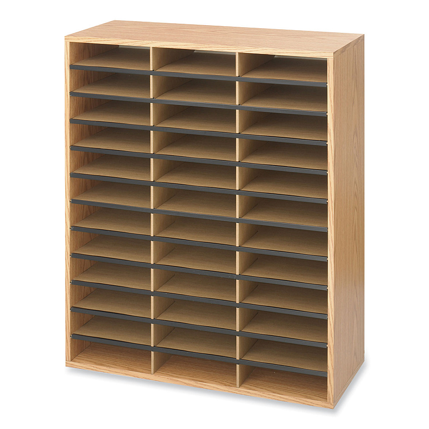 Safco Wood/Corrugated Literature Organizer, 36 Compartments, 29 x 12 x 34.5, Medium Oak (9403MO)