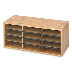 Safco Wood/Corrugated Literature Organizer, 12 Compartments, 29 x 12 x 12, Medium Oak (9401MO)