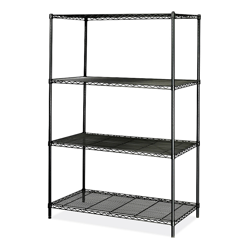 Safco Industrial Wire Shelving, Four-Shelf, 48w x 24d x 72h, Black (5294BL)