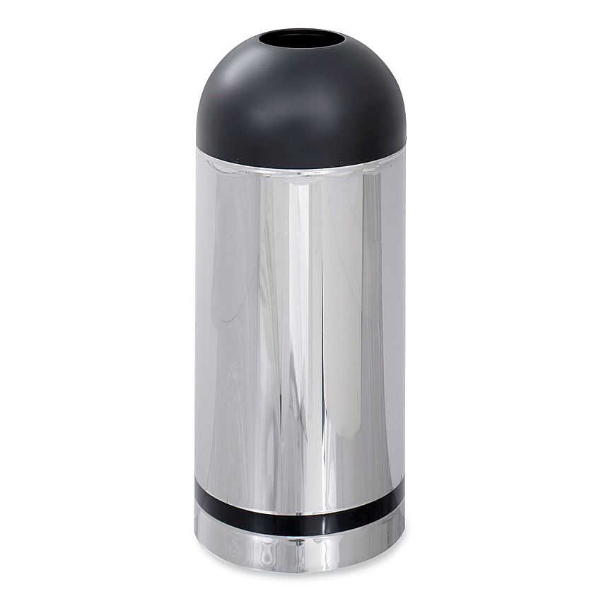 Safco Waste Receptacle, 15 gal, Steel, Stainless Steel/Black (9871)