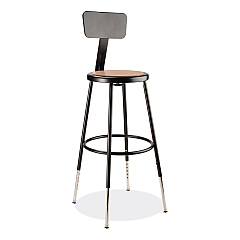 NPS 6200 Series 25" to 33" Height Adjustable Heavy Duty Stool with Backrest, Supports Up to 500 lb, Brown Seat, Black Base (6224HB10)