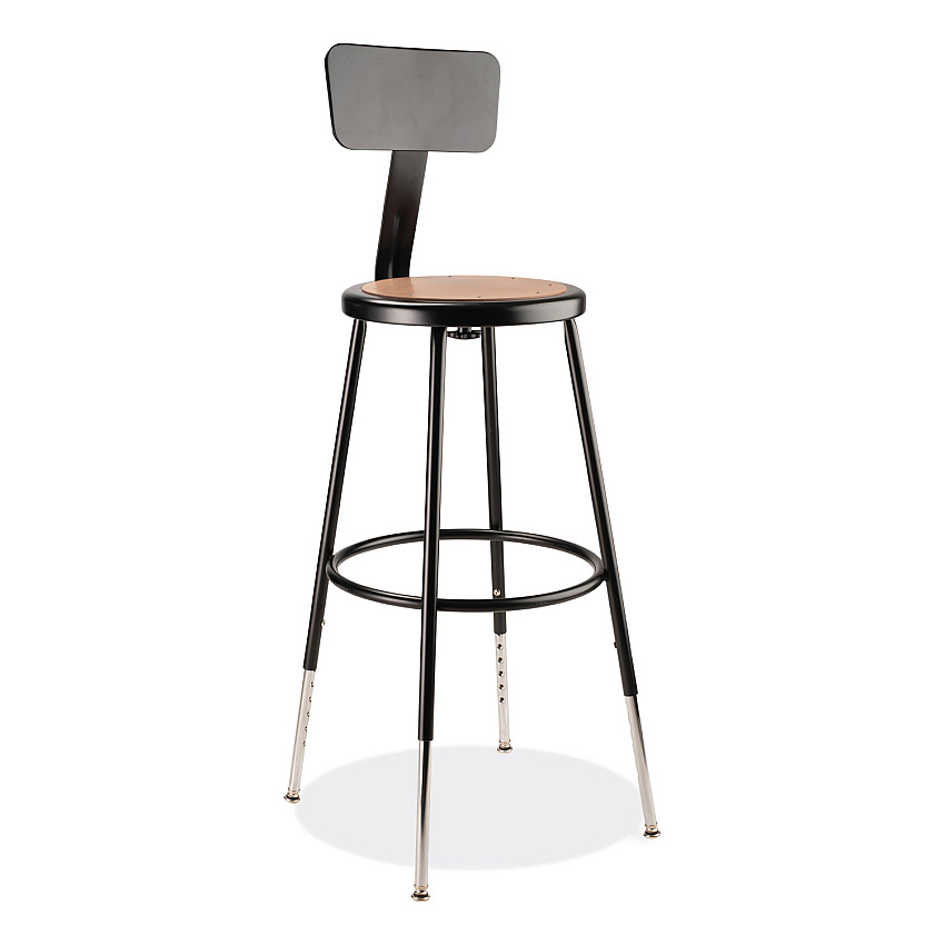 NPS 6200 Series 25" to 33" Height Adjustable Heavy Duty Stool with Backrest, Supports Up to 500 lb, Brown Seat, Black Base (6224HB10)