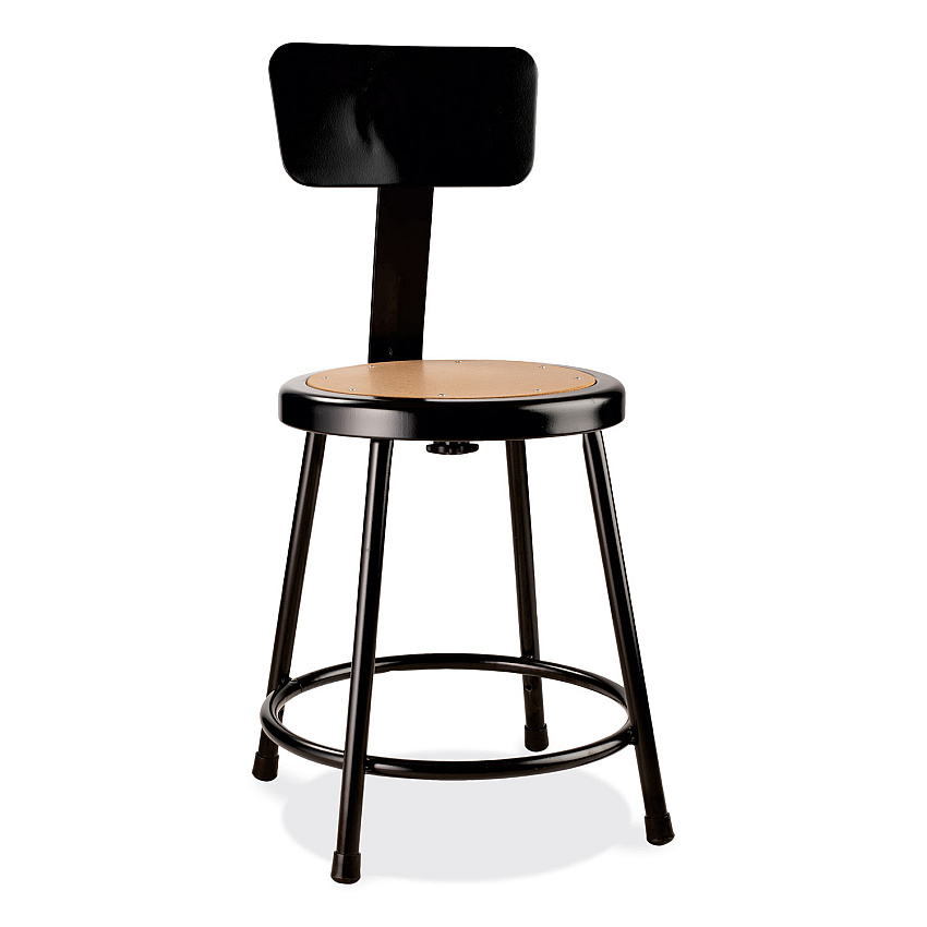 NPS 6200 Series 18" Heavy Duty Stool with Backrest, Supports Up to 500 lb, 33" Seat Height, Brown Seat, Black Back/Base (6218B10)