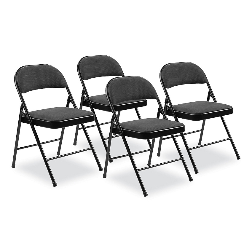BASICS by NPS 970 Series Fabric Padded Steel Folding Chair, Supports Up to 250 lb, 17.75" Seat Height, Star Trail Black, 4/Carton