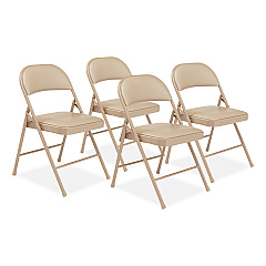 BASICS by NPS 950 Series Vinyl Padded Steel Folding Chair, Supports Up to 250 lb, 17.75" Seat Height, Beige, 4/Carton (951)