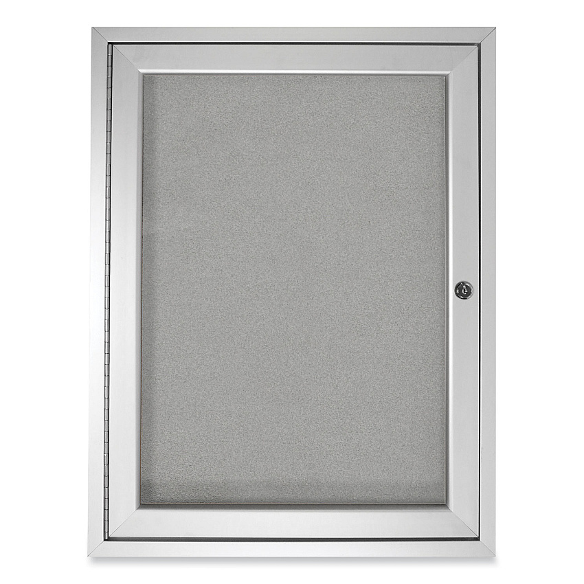 Ghent 1 Door Enclosed Vinyl Bulletin Board with Satin Aluminum Frame, 36 x 36, Silver Surface (PA13636VX193)
