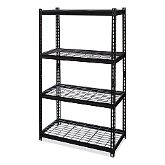 Hirsh Industries Iron Horse 2300 Wire Deck Shelving, Four-Shelf, 36w x 18d x 60h, Black (22129)
