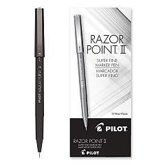 Pilot Razor Point Fine Line Porous Point Pen, Stick, Extra-Fine 0.3 mm, Black Ink, Black Barrel, Dozen (11001)