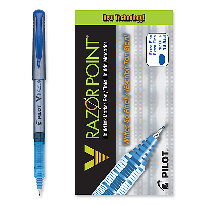 Pilot V Razor Point Liquid Ink Porous Point Pen, Stick, Extra-Fine 0.5 mm, Blue Ink, Gray Barrel, Dozen (11021)