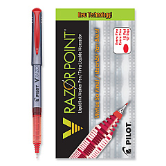 Pilot V Razor Point Liquid Ink Porous Point Pen, Stick, Extra-Fine 0.5 mm, Red Ink, Gray Barrel, Dozen (11022)