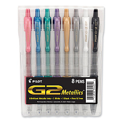 Pilot G2 Metallics Gel Pen, Retractable, Fine 0.7 mm, Assorted Ink and Barrel Colors, 8/Pack (34405)