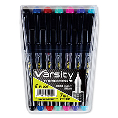 Pilot Varsity Fountain Pen, Medium 1 mm, Assorted Ink Colors, Gray Pattern Wrap, 7/Pack (90029)