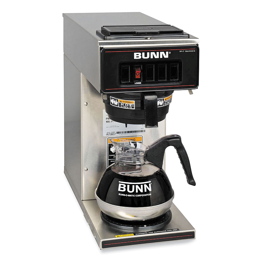 BUNN VP17-1 12-Cup Commercial Pourover Coffee Brewer, Stainless Steel/Black (133000001)