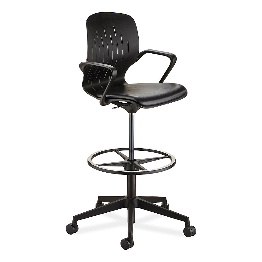 Safco Shell Extended-Height Chair, Supports Up to 275 lb, 22" to 32" Seat Height, Black Seat, Black Back, Black Base (7014BL)