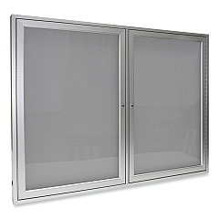Ghent 2 Door Enclosed Vinyl Bulletin Board with Satin Aluminum Frame, 60 x 48, Silver Surface (PA24860VX193)