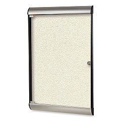 Ghent Silhouette 1 Door Enclosed Ivory Vinyl Bulletin Board with Satin/Black Aluminum Frame, 27.75 x 42.13 (SILH20412)