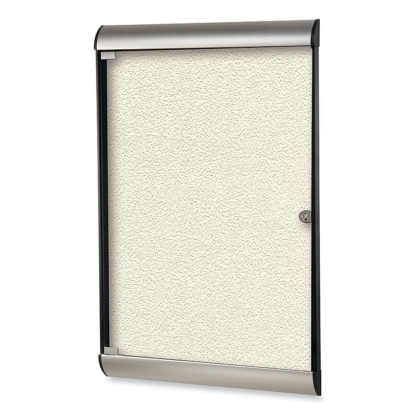 Ghent Silhouette 1 Door Enclosed Ivory Vinyl Bulletin Board with Satin/Black Aluminum Frame, 27.75 x 42.13 (SILH20412)