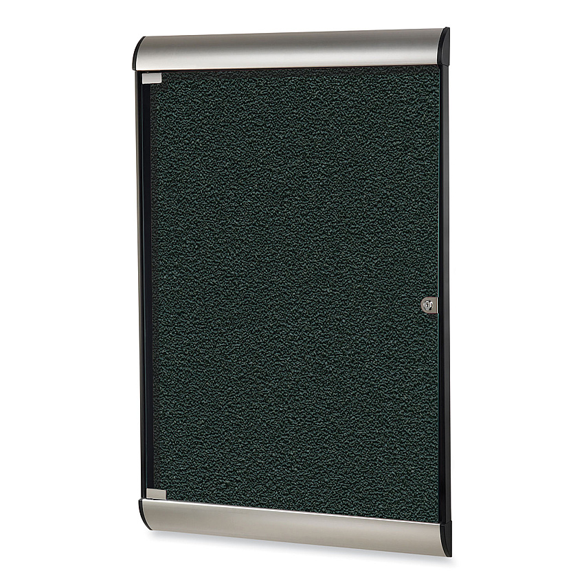 Ghent Silhouette 1 Door Enclosed Ebony Vinyl Bulletin Board with Satin/Black Aluminum Frame, 27.75 x 42.13 (SILH20411)