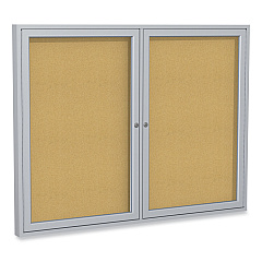 Ghent 2 Door Enclosed Natural Cork Bulletin Board with Satin Aluminum Frame, 60 x 48, Tan Surface (PA24860K)