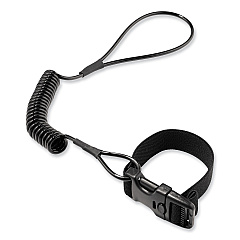 ergodyne Squids 3157 Coiled Lanyard with Buckle, 2 lb Max Working Capacity, 12" to 48" Long, Black (19156)