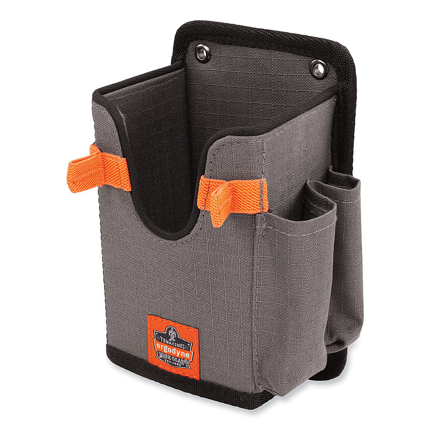 ergodyne Squids 5543 Handheld Barcode Scanner Mount Holder with Fastener Straps, 2 Compartments, 3.5 x 2.5 x 7.3, Gray (19185)
