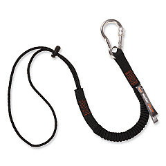 ergodyne Squids 3105 Tool Lanyard with Aluminum Carabiner + Cinch-Loop, 15 lb Max Working Capacity, 32" to 48", Black, 100/Pack (19011)