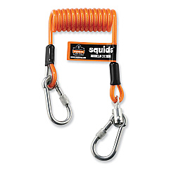ergodyne Squids 3130M Coiled Cable Lanyard with Carabiners, 5 lb Max Working Capacity, 6.5" to 48" Long, Orange (19131)