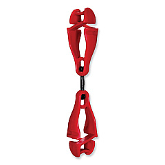 ergodyne Squids 3420 Dual Clip Swivel Glove Clip Holder, 1 x 0.6 x 5.5, Acetal Copolymer, Red,100/Pack (19513BULK)