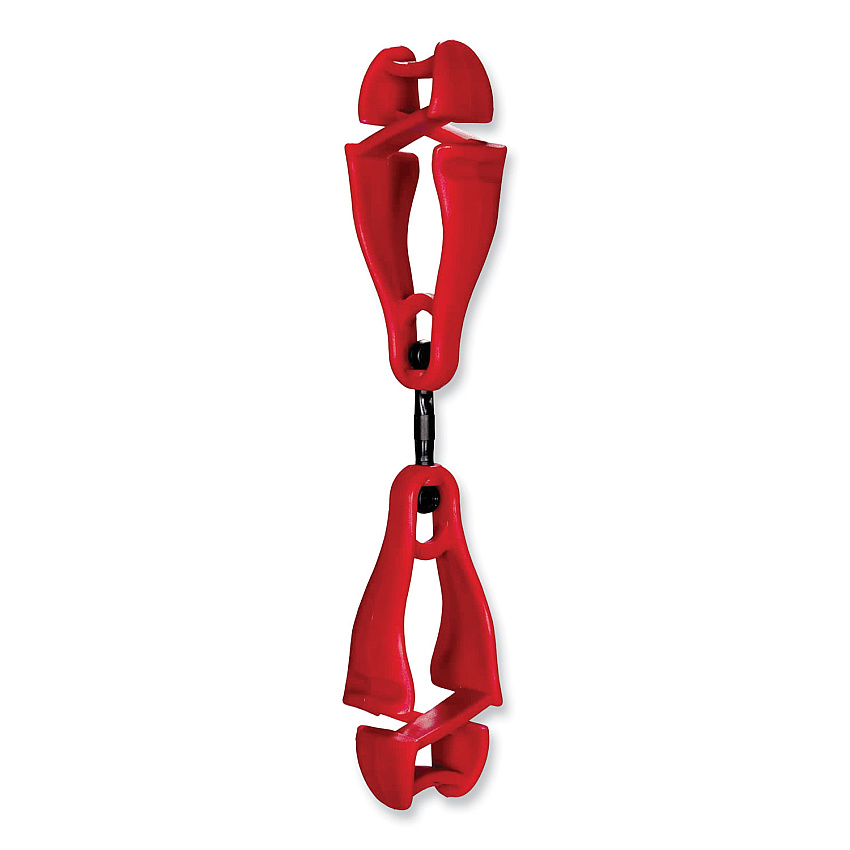 ergodyne Squids 3420 Dual Clip Swivel Glove Clip Holder, 1 x 0.6 x 5.5, Acetal Copolymer, Red,100/Pack (19513BULK)