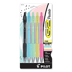 Pilot G2 Pastel Gel Pen, Retractable, Fine 0.7 mm, Assorted Pastel Ink and Barrel Colors, 5/Pack (14171)