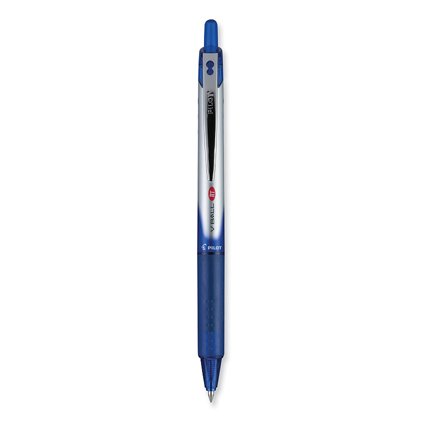 Pilot VBall RT Liquid Ink Roller Ball Pen, Retractable, Fine 0.7 mm, Blue Ink, Blue/White Barrel (26207)