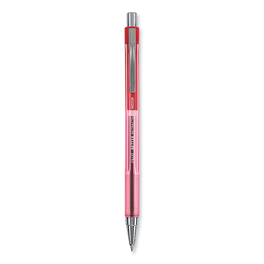 Pilot Better Ballpoint Pen, Retractable, Medium 1 mm, Red Ink, Translucent Red Barrel, Dozen (30007)