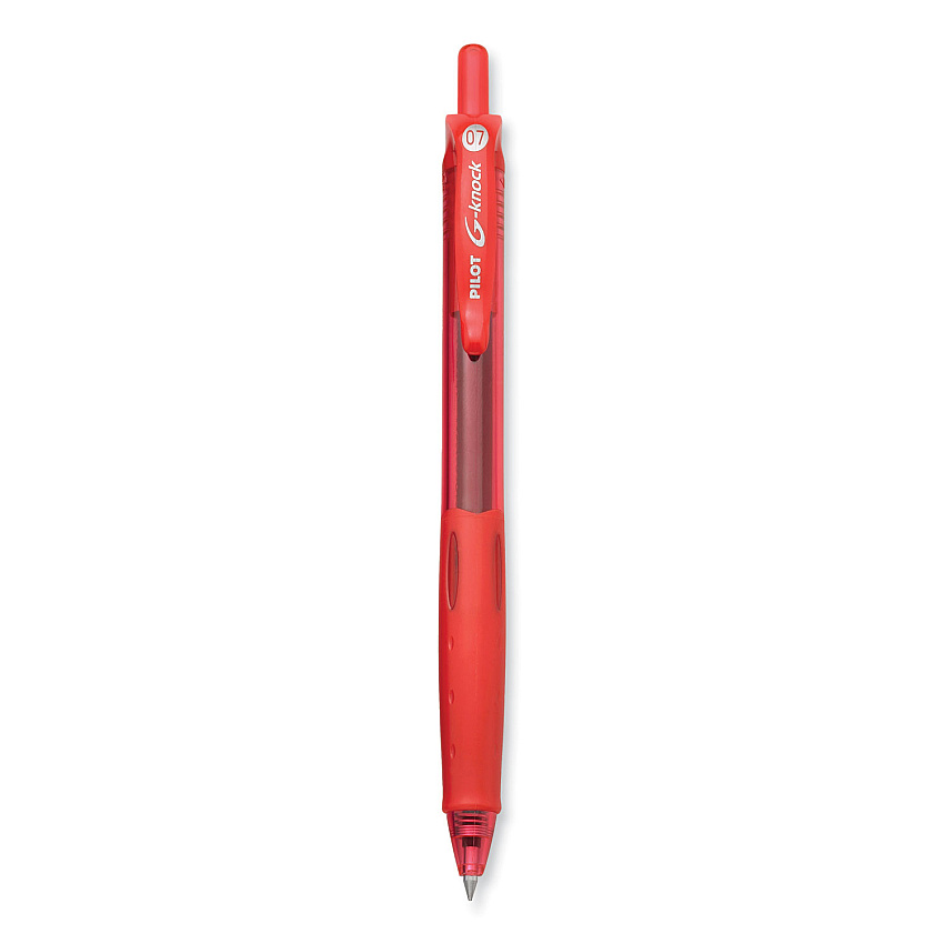 Pilot G-Knock BeGreen Gel Pen, Retractable, Fine 0.7 mm, Red Ink, Red Barrel, Dozen (31508)