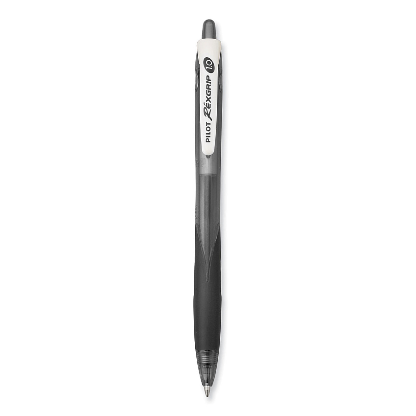 Pilot RexGrip BeGreen Ballpoint Pen, Retractable, Medium 1 mm, Black Ink, Black Barrel, Dozen (32370)