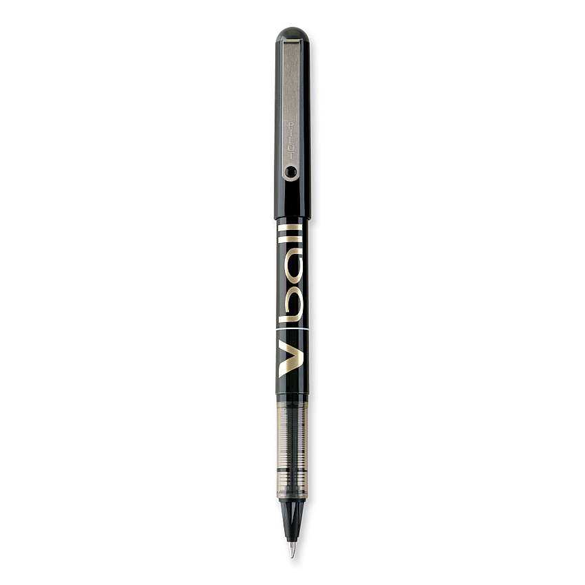 Pilot VBall Liquid Ink Roller Ball Pen, Stick, Fine 0.7 mm, Black Ink, Black Barrel, Dozen (35112)