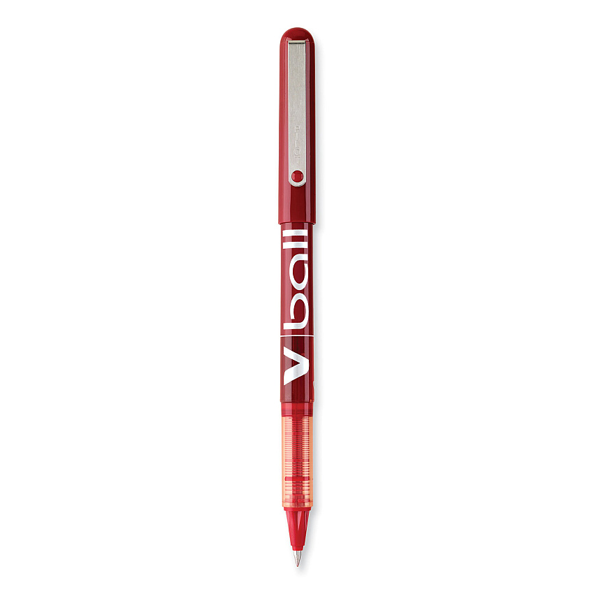 Pilot VBall Liquid Ink Roller Ball Pen, Stick, Extra-Fine 0.5 mm, Red Ink, Red Barrel, Dozen (35202)