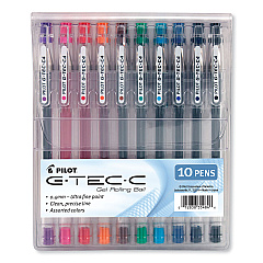 Pilot G-TEC-C Ultra Gel Pen with Convenience Pouch, Stick, Extra-Fine 0.4 mm, Assorted Ink Colors, Clear Barrel, 10/Pack (35484)