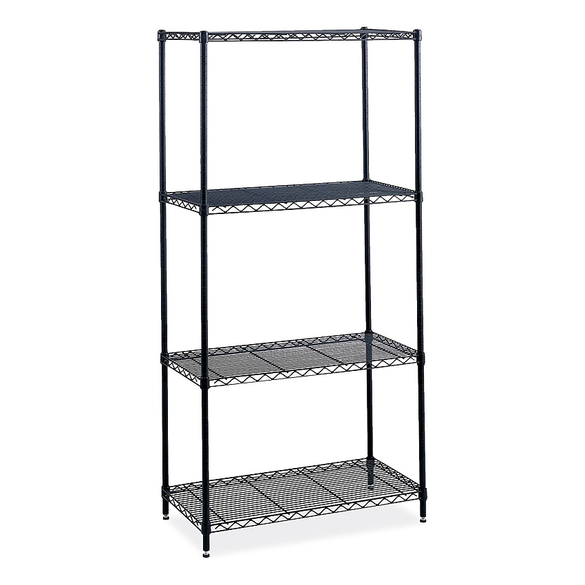 Safco Industrial Wire Shelving, Four-Shelf, 36w x 18d x 72h, Black (5285BL)
